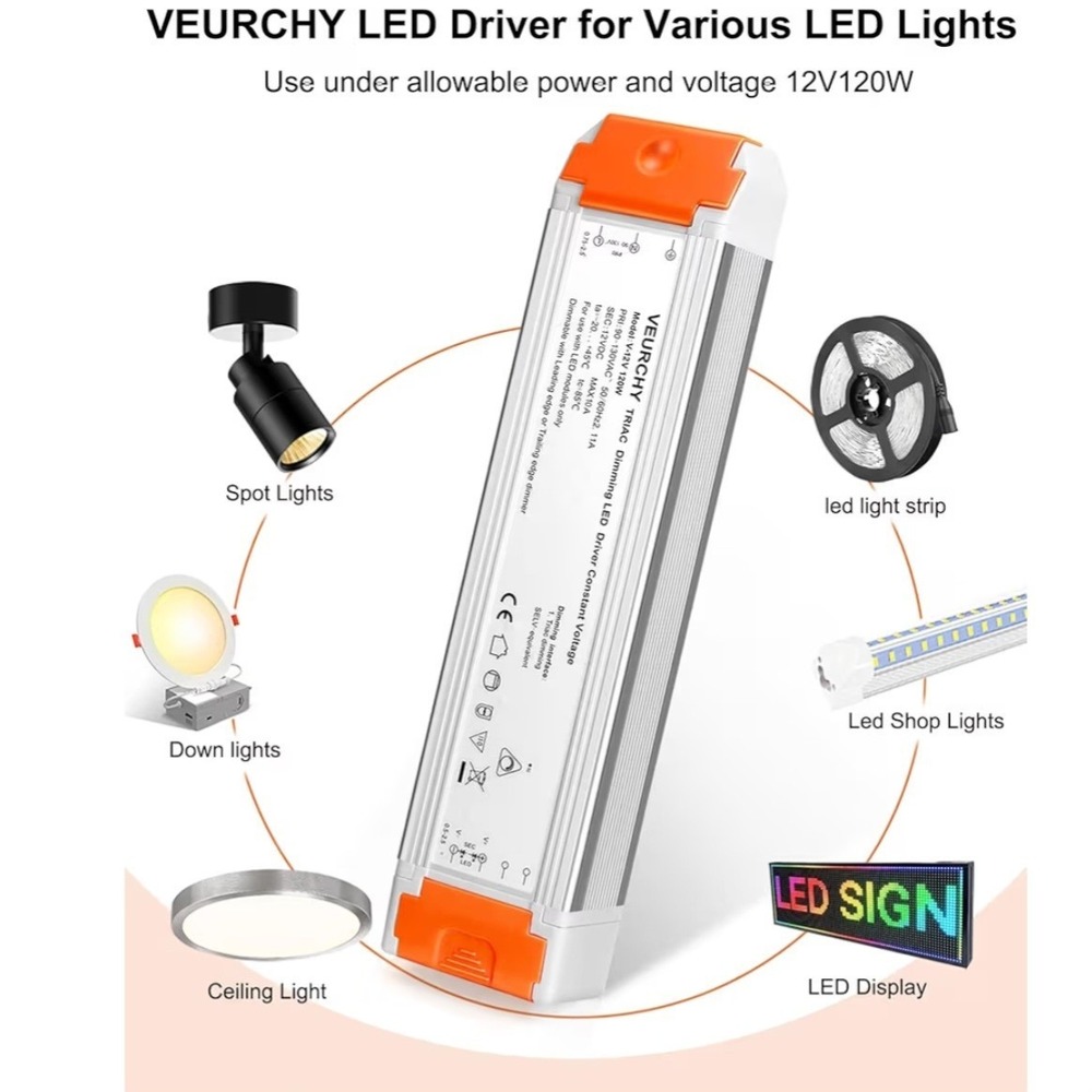 120W 24V Dimmable LED Driver,Triac Dimmable Transformer For Strip Lights 2pack - Picture 7 of 11